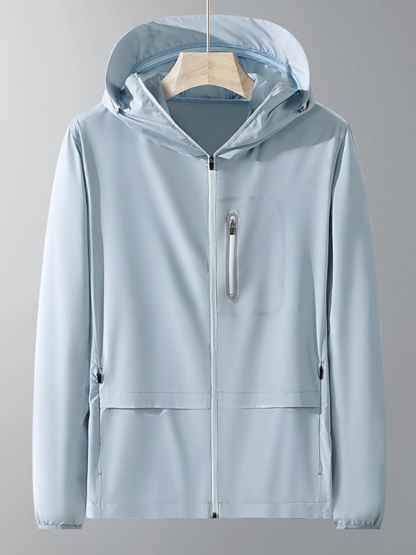 Unisex vasaras vieglā vēja jaka (elpojoša, UV50+ aizsardzība, ātri žūst, ar kapuci)