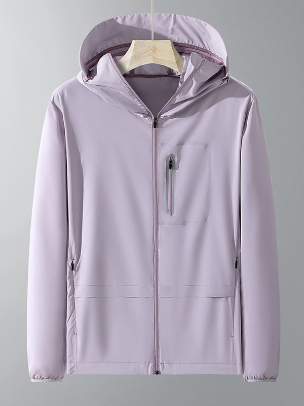 Unisex vasaras vieglā vēja jaka (elpojoša, UV50+ aizsardzība, ātri žūst, ar kapuci)