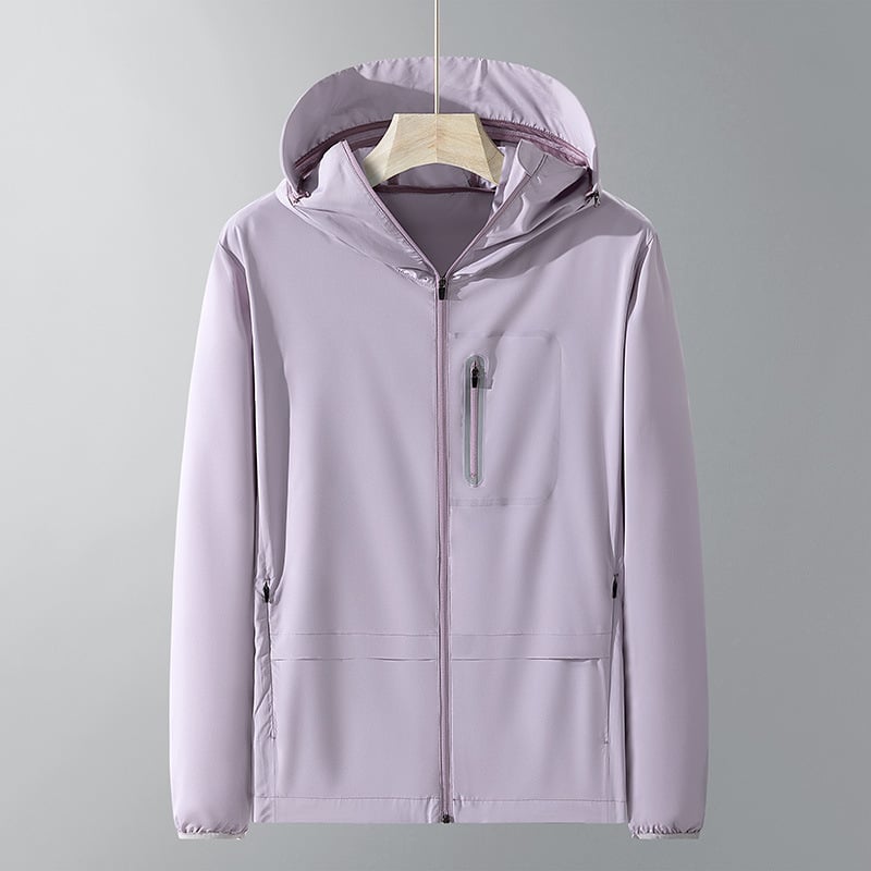 Unisex vasaras vieglā vēja jaka (elpojoša, UV50+ aizsardzība, ātri žūst, ar kapuci)