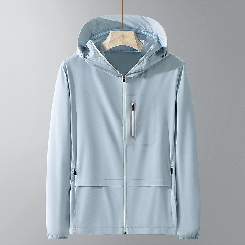 Unisex vasaras vieglā vēja jaka (elpojoša, UV50+ aizsardzība, ātri žūst, ar kapuci)