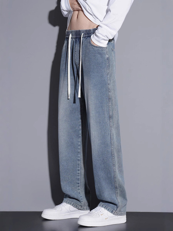 Duge traperice za tinejdžere, ravni kroj, visok pojas, udobne svakodnevne hlače, denim