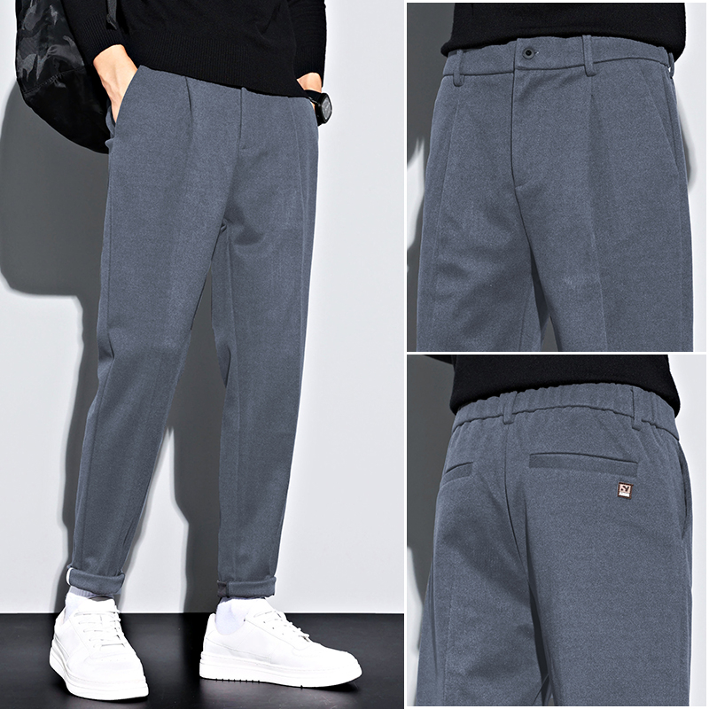 Muške hlače uskog kroja, korejskog stila, srednji pojas, zip, elastan materijal