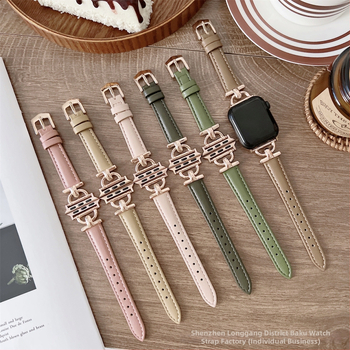 Kožený remienok na Apple Watch s D sponou pre 56789 Gen SE – pravá koža, jarné 2024, štýl svieži a sladký