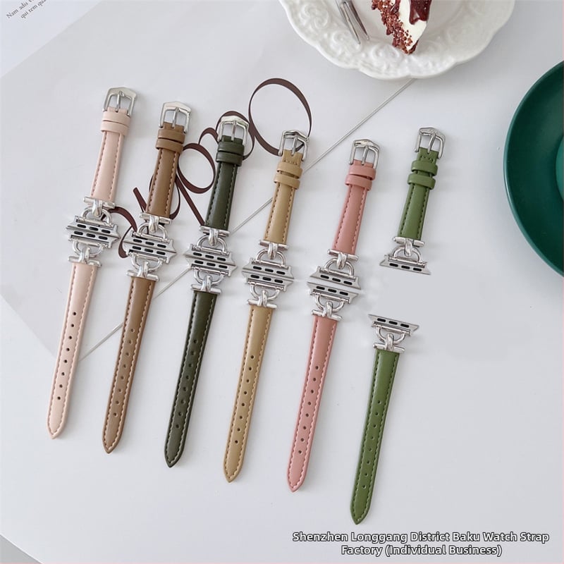 Kožený remienok na Apple Watch s D sponou pre 56789 Gen SE – pravá koža, jarné 2024, štýl svieži a sladký