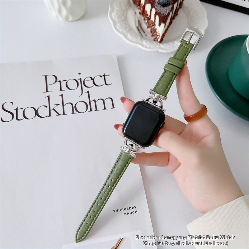 Kožený remienok na Apple Watch s D sponou pre 56789 Gen SE – pravá koža, jarné 2024, štýl svieži a sladký