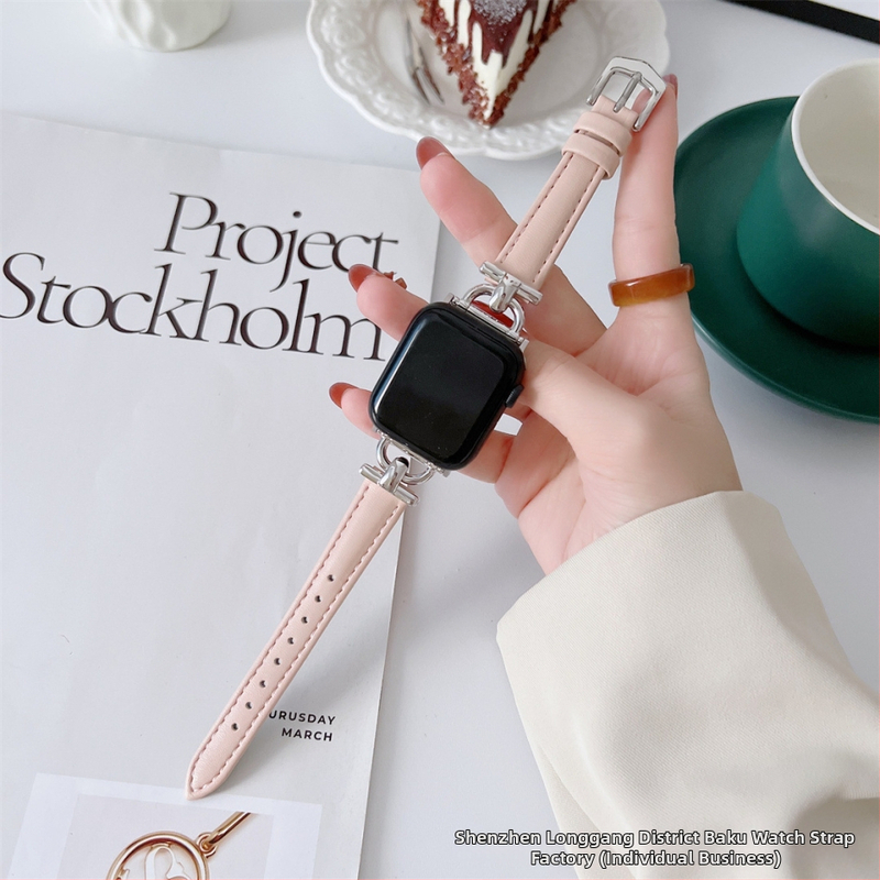 Kožený remienok na Apple Watch s D sponou pre 56789 Gen SE – pravá koža, jarné 2024, štýl svieži a sladký