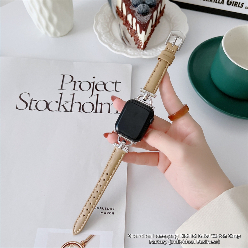Kožený remienok na Apple Watch s D sponou pre 56789 Gen SE – pravá koža, jarné 2024, štýl svieži a sladký