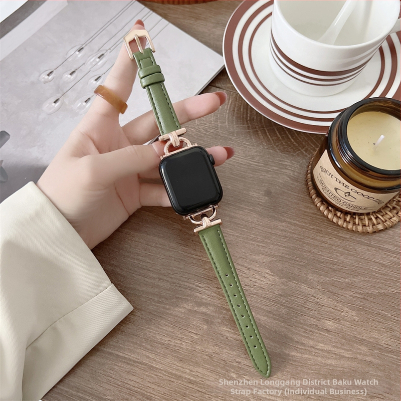 Kožený remienok na Apple Watch s D sponou pre 56789 Gen SE – pravá koža, jarné 2024, štýl svieži a sladký