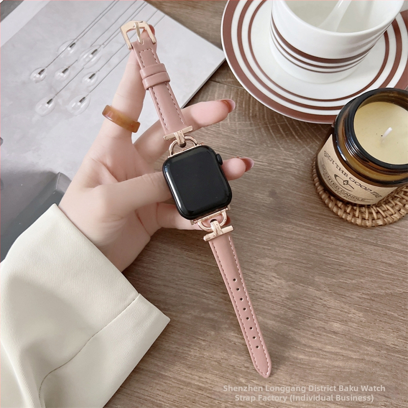Kožený remienok na Apple Watch s D sponou pre 56789 Gen SE – pravá koža, jarné 2024, štýl svieži a sladký