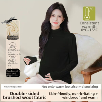 Τοπ εγκυμοσύνης με στενό εφαρμοστό στυλ, μισουψηλό λαιμό, μακριά μανίκια, σχέδιο στήριξης κοιλιάς | πολυεστέρας 80–90% κύριο ύφασμα | φθινόπωρο-χειμώνας