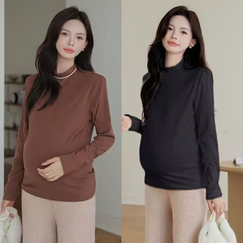 Τοπ εγκυμοσύνης με στενό εφαρμοστό στυλ, μισουψηλό λαιμό, μακριά μανίκια, σχέδιο στήριξης κοιλιάς | πολυεστέρας 80–90% κύριο ύφασμα | φθινόπωρο-χειμώνας