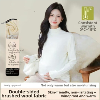 Τοπ εγκυμοσύνης με στενό εφαρμοστό στυλ, μισουψηλό λαιμό, μακριά μανίκια, σχέδιο στήριξης κοιλιάς | πολυεστέρας 80–90% κύριο ύφασμα | φθινόπωρο-χειμώνας