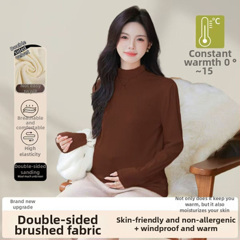 Τοπ εγκυμοσύνης με στενό εφαρμοστό στυλ, μισουψηλό λαιμό, μακριά μανίκια, σχέδιο στήριξης κοιλιάς | πολυεστέρας 80–90% κύριο ύφασμα | φθινόπωρο-χειμώνας