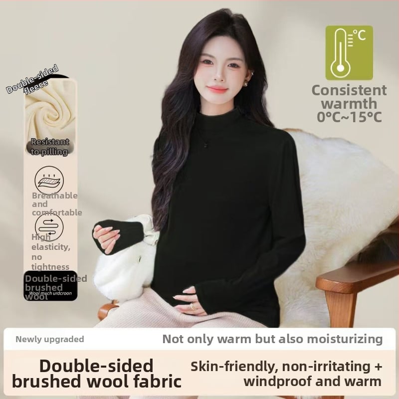 Τοπ εγκυμοσύνης με στενό εφαρμοστό στυλ, μισουψηλό λαιμό, μακριά μανίκια, σχέδιο στήριξης κοιλιάς | πολυεστέρας 80–90% κύριο ύφασμα | φθινόπωρο-χειμώνας