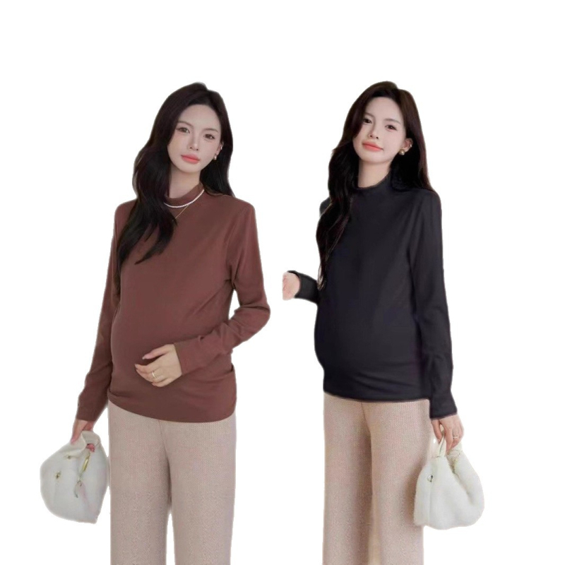 Τοπ εγκυμοσύνης με στενό εφαρμοστό στυλ, μισουψηλό λαιμό, μακριά μανίκια, σχέδιο στήριξης κοιλιάς | πολυεστέρας 80–90% κύριο ύφασμα | φθινόπωρο-χειμώνας