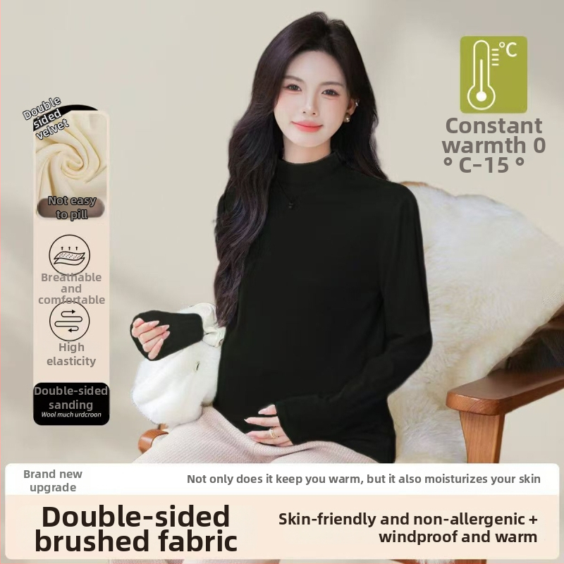 Τοπ εγκυμοσύνης με στενό εφαρμοστό στυλ, μισουψηλό λαιμό, μακριά μανίκια, σχέδιο στήριξης κοιλιάς | πολυεστέρας 80–90% κύριο ύφασμα | φθινόπωρο-χειμώνας