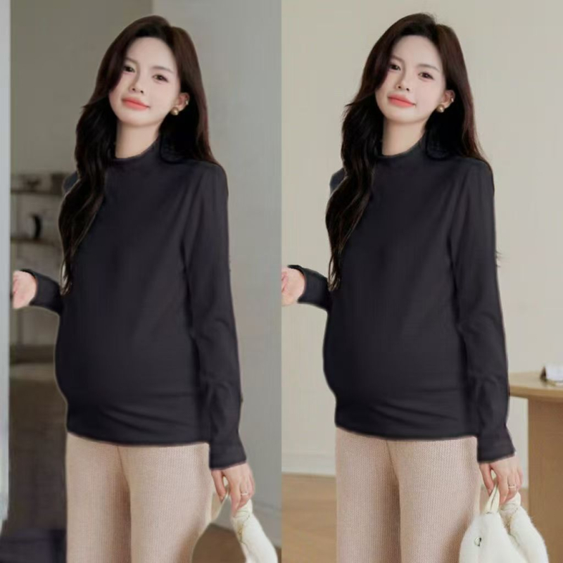 Τοπ εγκυμοσύνης με στενό εφαρμοστό στυλ, μισουψηλό λαιμό, μακριά μανίκια, σχέδιο στήριξης κοιλιάς | πολυεστέρας 80–90% κύριο ύφασμα | φθινόπωρο-χειμώνας