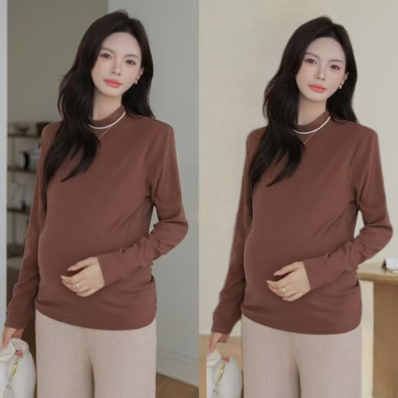 Τοπ εγκυμοσύνης με στενό εφαρμοστό στυλ, μισουψηλό λαιμό, μακριά μανίκια, σχέδιο στήριξης κοιλιάς | πολυεστέρας 80–90% κύριο ύφασμα | φθινόπωρο-χειμώνας