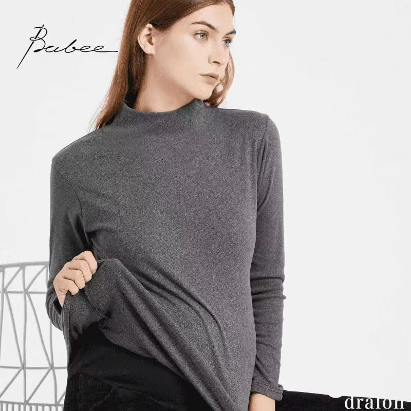 Τοπ εγκυμοσύνης με στενό εφαρμοστό στυλ, μισουψηλό λαιμό, μακριά μανίκια, σχέδιο στήριξης κοιλιάς | πολυεστέρας 80–90% κύριο ύφασμα | φθινόπωρο-χειμώνας