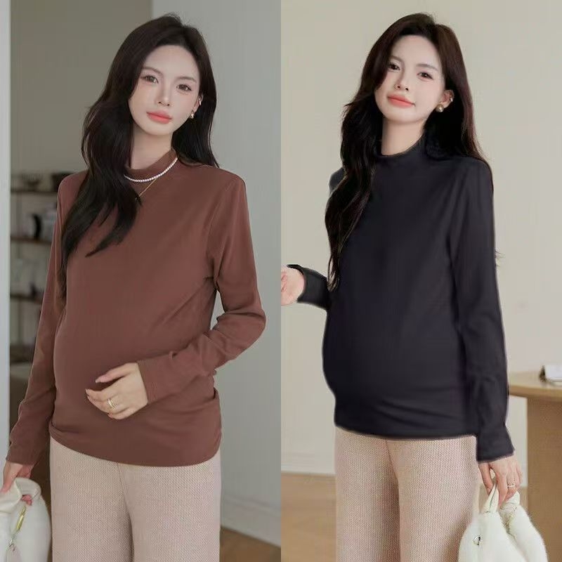 Τοπ εγκυμοσύνης με στενό εφαρμοστό στυλ, μισουψηλό λαιμό, μακριά μανίκια, σχέδιο στήριξης κοιλιάς | πολυεστέρας 80–90% κύριο ύφασμα | φθινόπωρο-χειμώνας