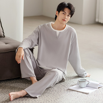 Muške pidžame od modalnog materijala s dugim rukavima i pantalonama — Materijal: modal; Oblik: pulover; Gustoća: srednja; Vrat: okrugli; Sadržaj glavnog materijala: 70–80%