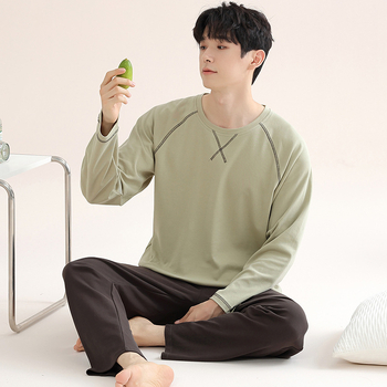 Muški Modal pijama set, pulover s okruglim izrezom, minimalistički i ležerni stil, dugi rukavi, 90–95% modal vlakna