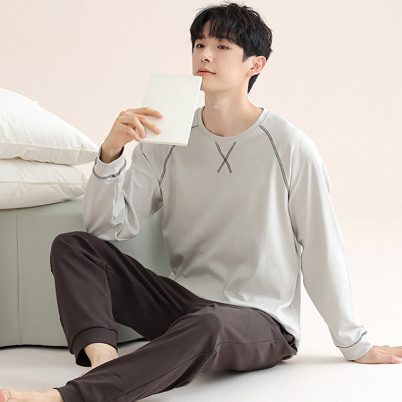 Muški Modal pijama set, pulover s okruglim izrezom, minimalistički i ležerni stil, dugi rukavi, 90–95% modal vlakna