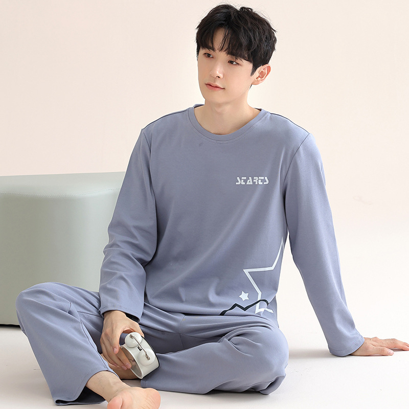 Muški Modal pijama set, pulover s okruglim izrezom, minimalistički i ležerni stil, dugi rukavi, 90–95% modal vlakna
