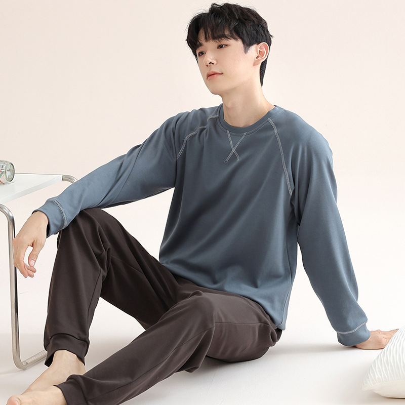 Muški Modal pijama set, pulover s okruglim izrezom, minimalistički i ležerni stil, dugi rukavi, 90–95% modal vlakna