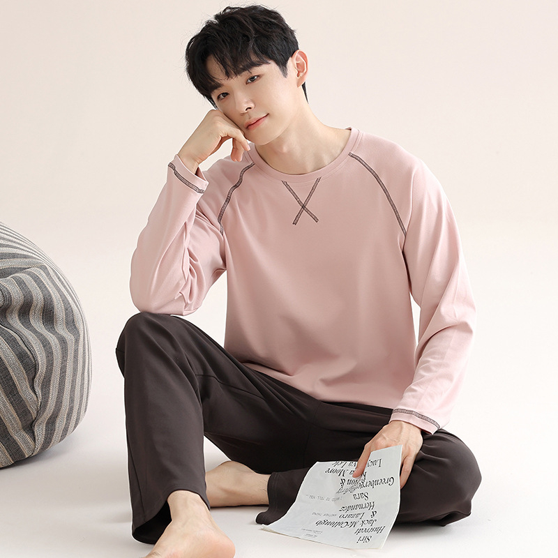 Muški Modal pijama set, pulover s okruglim izrezom, minimalistički i ležerni stil, dugi rukavi, 90–95% modal vlakna