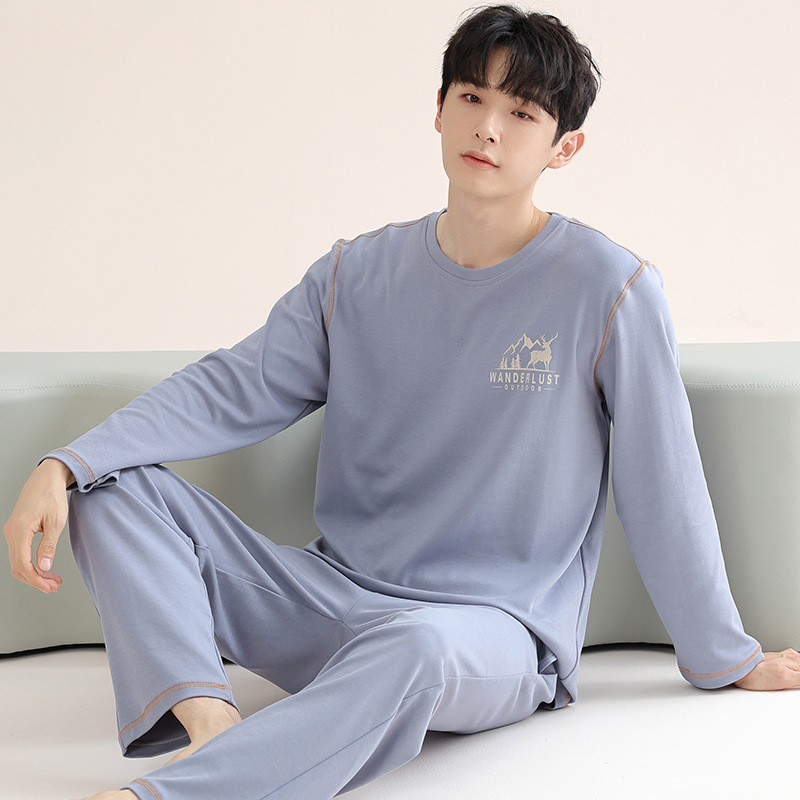 Muški Modal pijama set, pulover s okruglim izrezom, minimalistički i ležerni stil, dugi rukavi, 90–95% modal vlakna