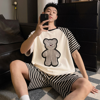 Muški pamučni pidžama set, lagan, s rukavima 3/4 i kratkim hlačama, prozračan i udoban