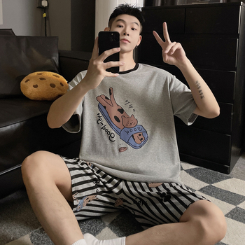 Muški pamučni pidžama set, lagan, s rukavima 3/4 i kratkim hlačama, prozračan i udoban