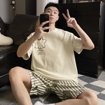 Muški pamučni pidžama set, lagan, s rukavima 3/4 i kratkim hlačama, prozračan i udoban