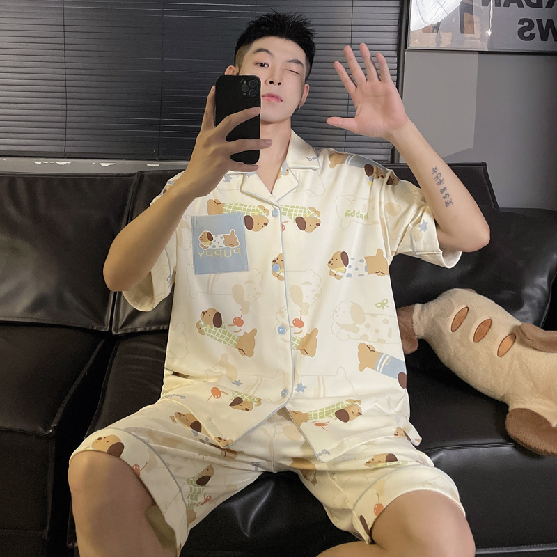 Muški pamučni pidžama set, lagan, s rukavima 3/4 i kratkim hlačama, prozračan i udoban