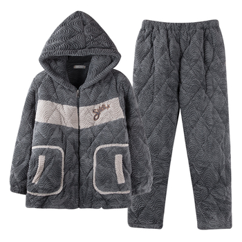 Muški zimski set pidžama: koralni velur, trostruko debeli jakna s punjenjem od pamuka, fleece unutrašnjost flanela, dugi rukavi, hlače