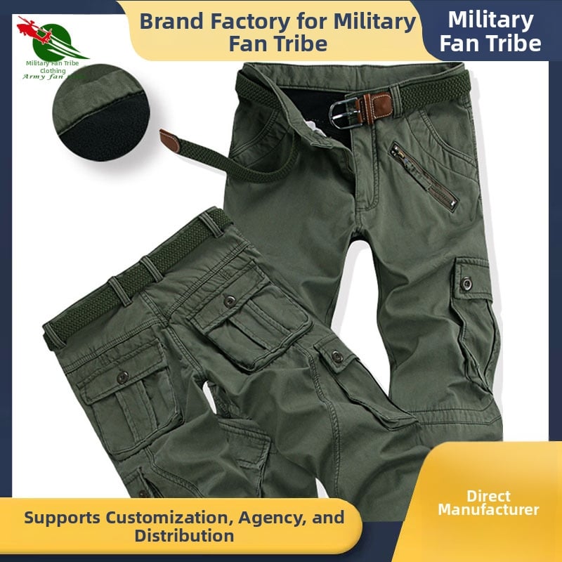 Meeste fliisivoodriga cargo püksid, sirge lõige, mitmekesised taskud, talvise soojus, puuvillane kangas