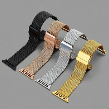 FKFM Curea de ceas din oțel inoxidabil Milanese, cu închidere prin buton snap, compatibilă cu Samsung, Apple și Huawei