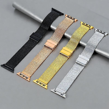FKFM Curea de ceas din oțel inoxidabil Milanese, cu închidere prin buton snap, compatibilă cu Samsung, Apple și Huawei