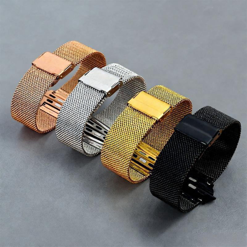 FKFM Curea de ceas din oțel inoxidabil Milanese, cu închidere prin buton snap, compatibilă cu Samsung, Apple și Huawei