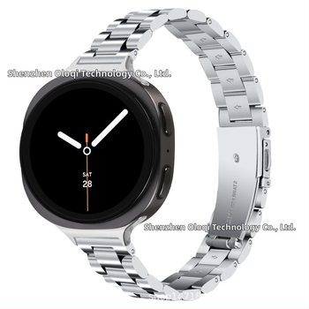 Brățară metalică compatibilă cu Samsung Watch 8, cataramă tip arc cu trei mărgele, oțel inoxidabil, închidere cu buton, stil modern