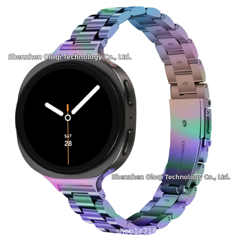 Brățară metalică compatibilă cu Samsung Watch 8, cataramă tip arc cu trei mărgele, oțel inoxidabil, închidere cu buton, stil modern