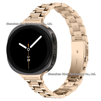 Brățară metalică compatibilă cu Samsung Watch 8, cataramă tip arc cu trei mărgele, oțel inoxidabil, închidere cu buton, stil modern