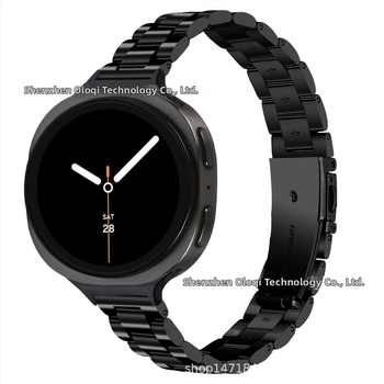 Brățară metalică compatibilă cu Samsung Watch 8, cataramă tip arc cu trei mărgele, oțel inoxidabil, închidere cu buton, stil modern