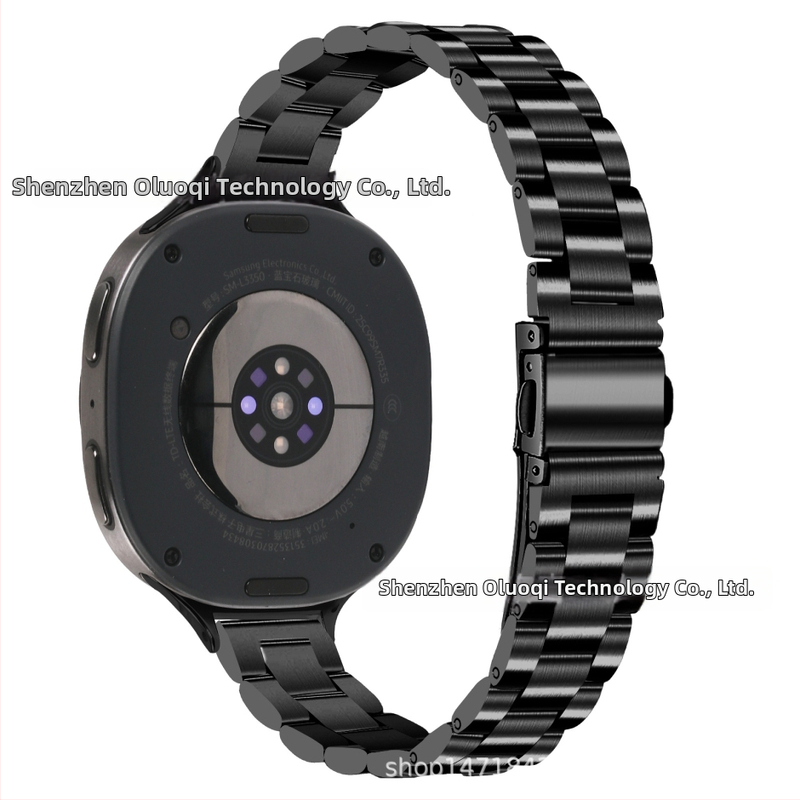 Brățară metalică compatibilă cu Samsung Watch 8, cataramă tip arc cu trei mărgele, oțel inoxidabil, închidere cu buton, stil modern