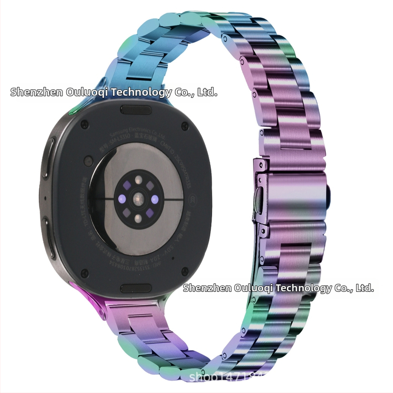 Brățară metalică compatibilă cu Samsung Watch 8, cataramă tip arc cu trei mărgele, oțel inoxidabil, închidere cu buton, stil modern