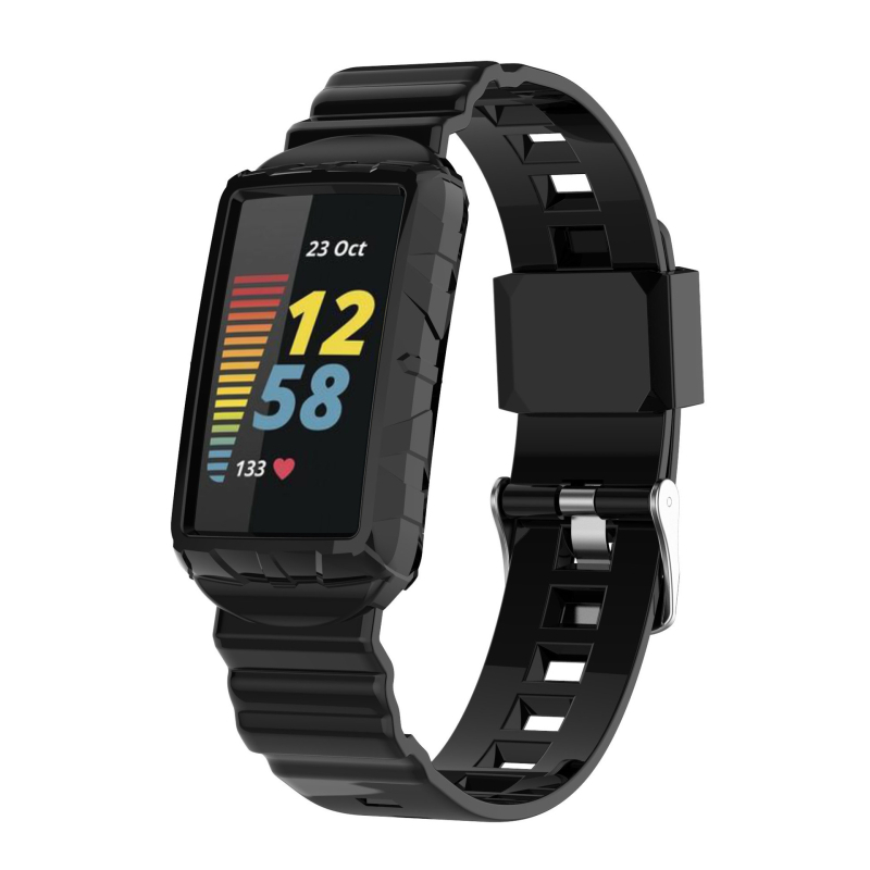 Armor silikon remen za Fitbit Charge6/Charge45 – jednodijelni univerzalni remen s kariranim uzorkom, kopča s jednim prstenom, prilagodljiva veličina sučelja