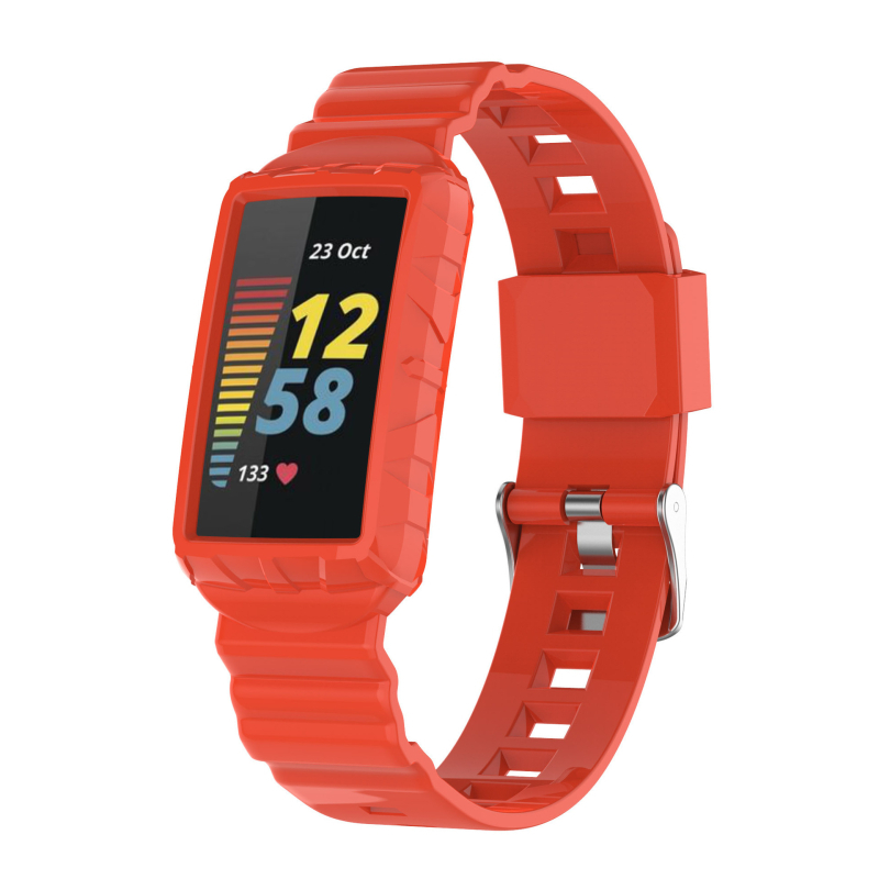 Armor silikon remen za Fitbit Charge6/Charge45 – jednodijelni univerzalni remen s kariranim uzorkom, kopča s jednim prstenom, prilagodljiva veličina sučelja