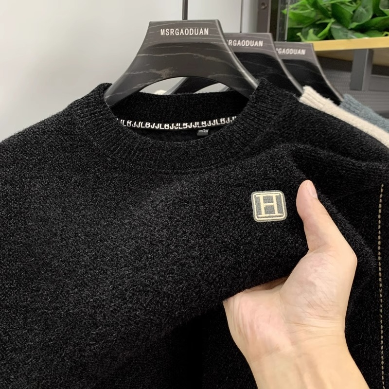 Férfi kötött pulóver kerek nyakkal, hosszú ujjú, vastag, 30% nyúl szőr