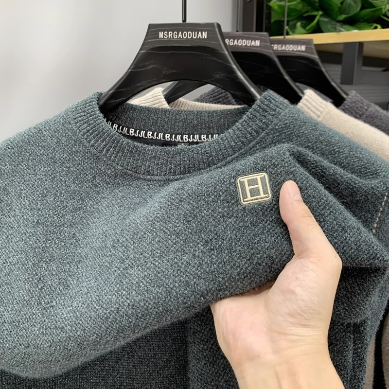 Férfi kötött pulóver kerek nyakkal, hosszú ujjú, vastag, 30% nyúl szőr